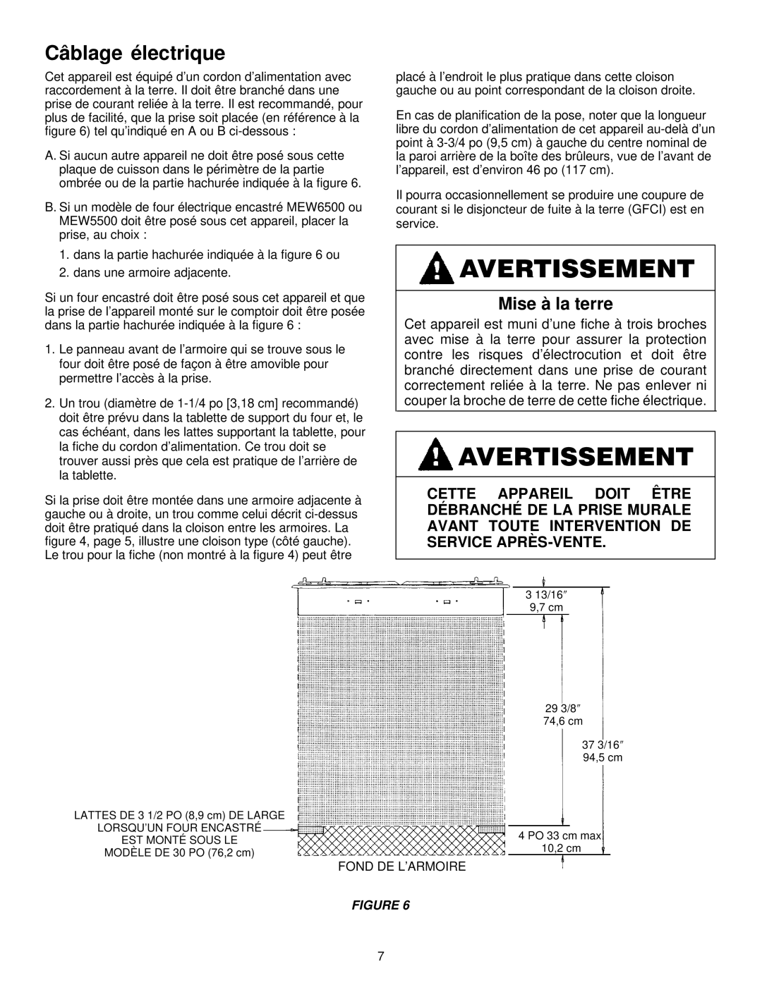 Maytag MGC5536 installation manual Câblage électrique, Mise à la terre 