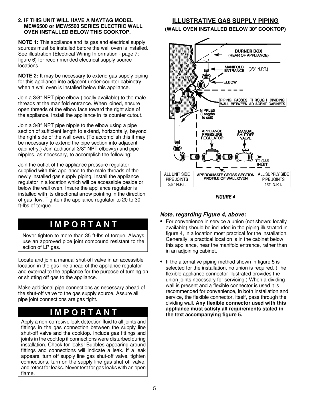 Maytag MGC5536 installation manual Wall Oven Installed below 30 Cooktop 