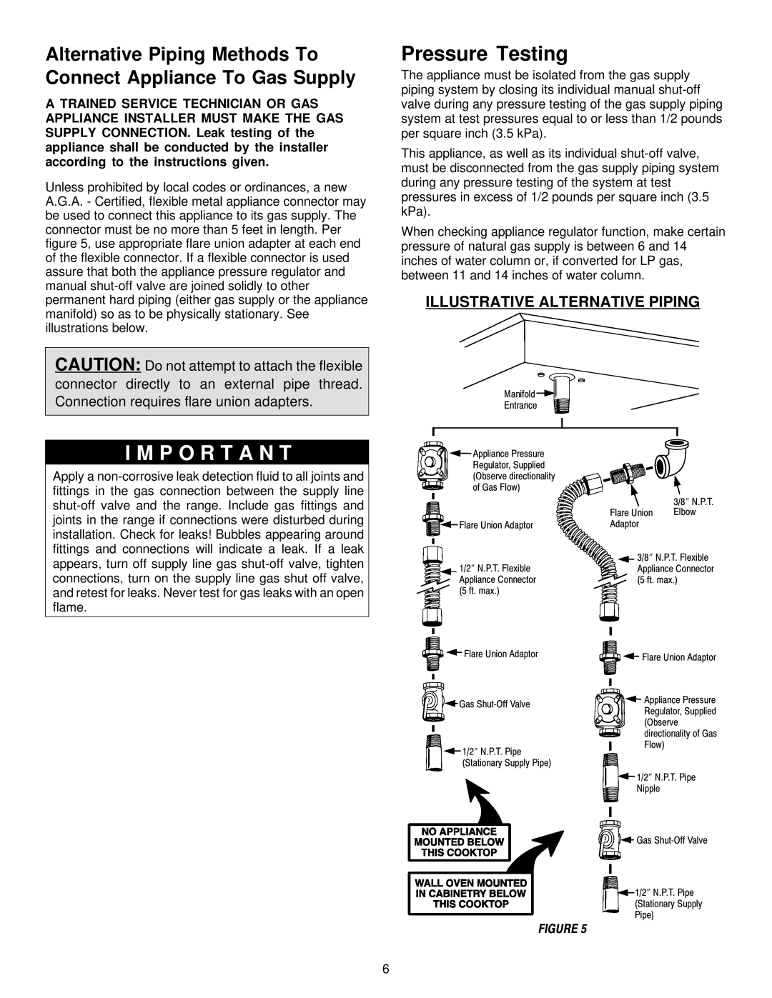 Maytag MGC5536 installation manual Pressure Testing, Illustrative Alternative Piping 