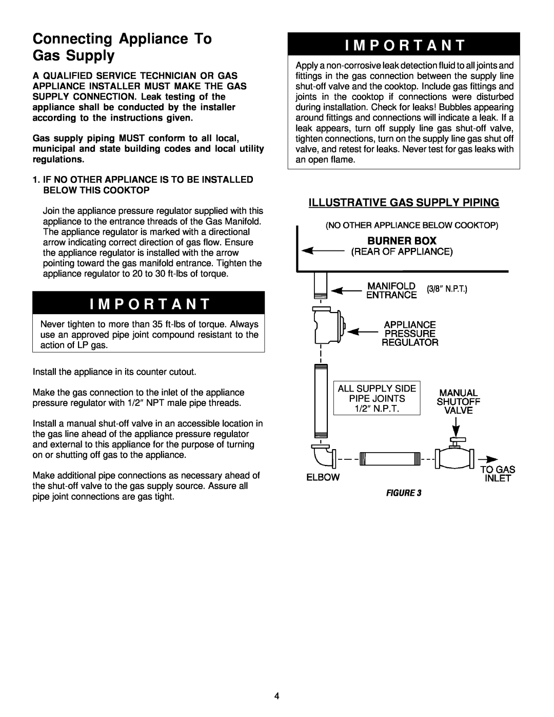 Maytag MGC5536 installation manual Connecting Appliance To Gas Supply, I M P O R T A N T, Illustrative Gas Supply Piping 