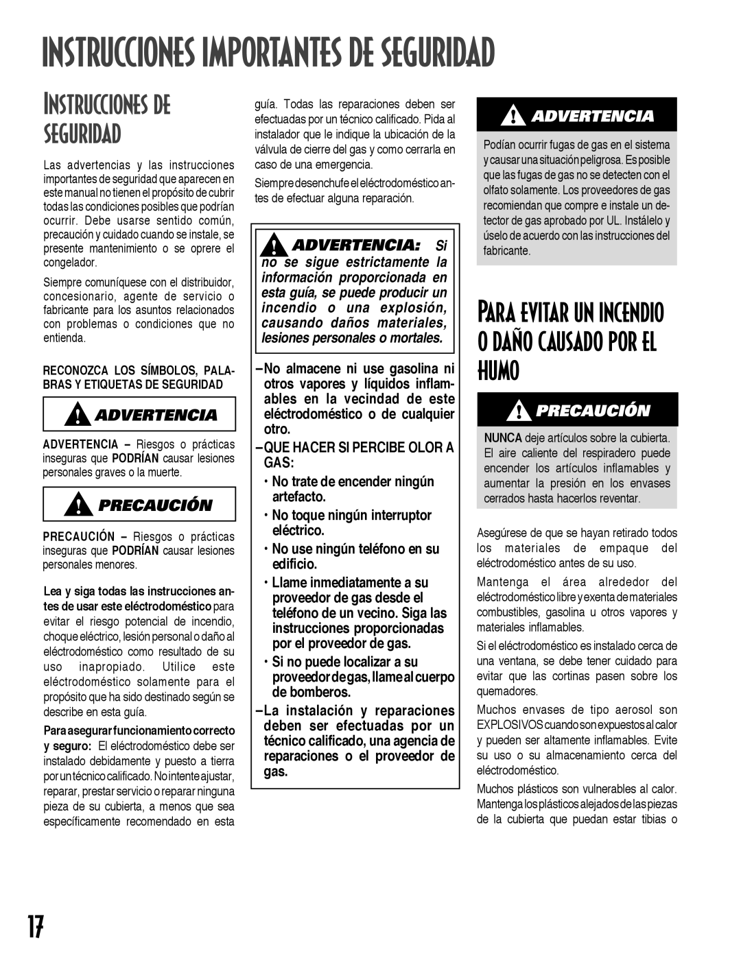 Maytag MGC5536BDW warranty Instrucciones de seguridad, QUE Hacer SI Percibe Olor a GAS 