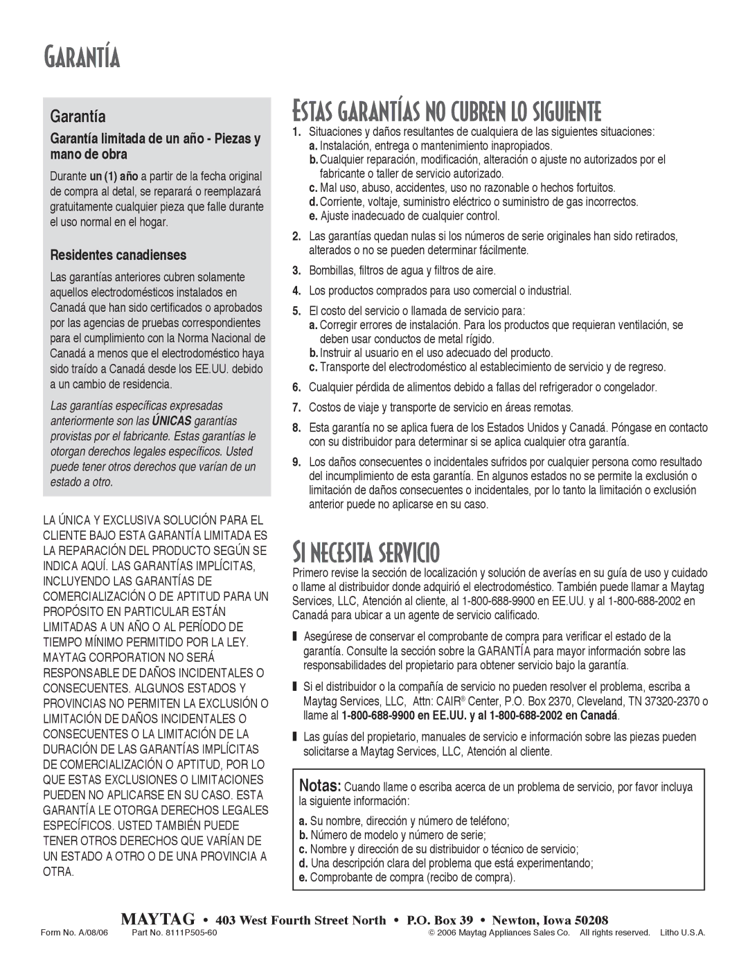 Maytag MGC5536BDW warranty Garantía, Si necesita servicio, Costos de viaje y transporte de servicio en áreas remotas 