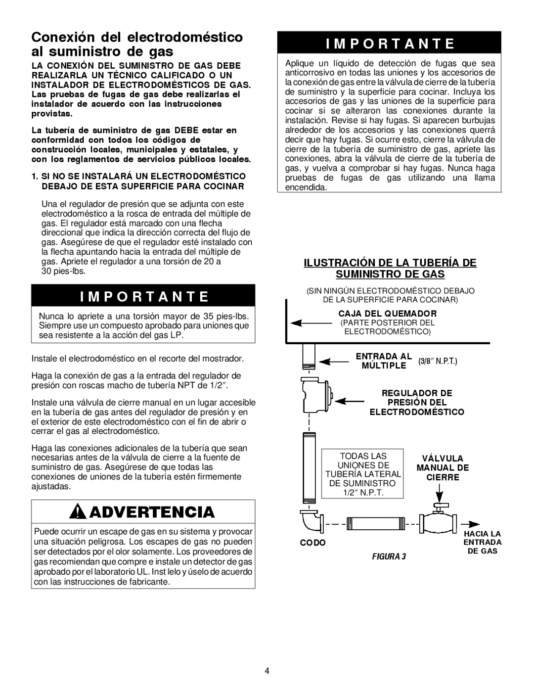 Maytag MGC6536, MGC6430 Conexión del electrodoméstico al suministro de gas, Ilustración DE LA Tubería DE Suministro DE GAS 