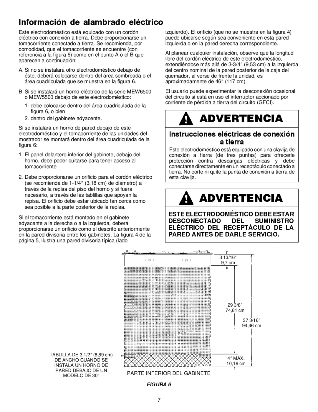 Maytag MGC6430, MGC6536 installation manual Información de alambrado eléctrico, Instrucciones eléctricas de conexión Tierra 