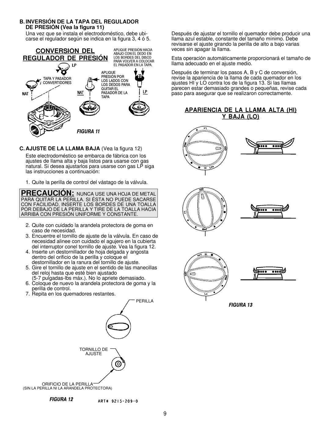 Maytag MGC6430, MGC6536 installation manual Conversión DEL, Inversión DE LA Tapa DEL Regulador DE Presión Vea la figura 