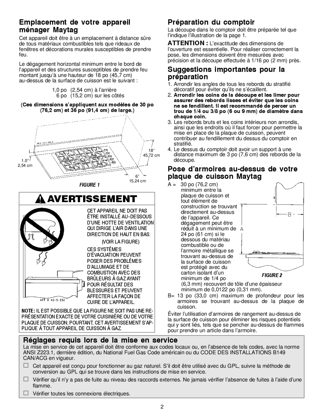 Maytag MGC6430, MGC6536 installation manual Emplacement de votre appareil ménager Maytag, Préparation du comptoir 