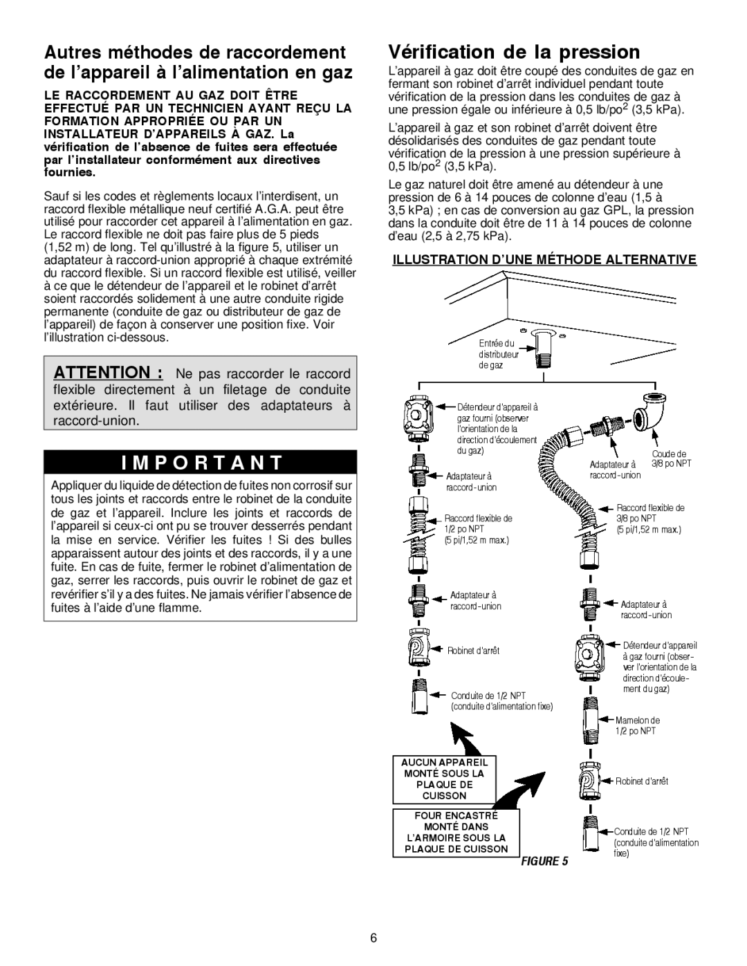 Maytag MGC6430, MGC6536 installation manual Vérification de la pression, Illustration D’UNE Méthode Alternative 