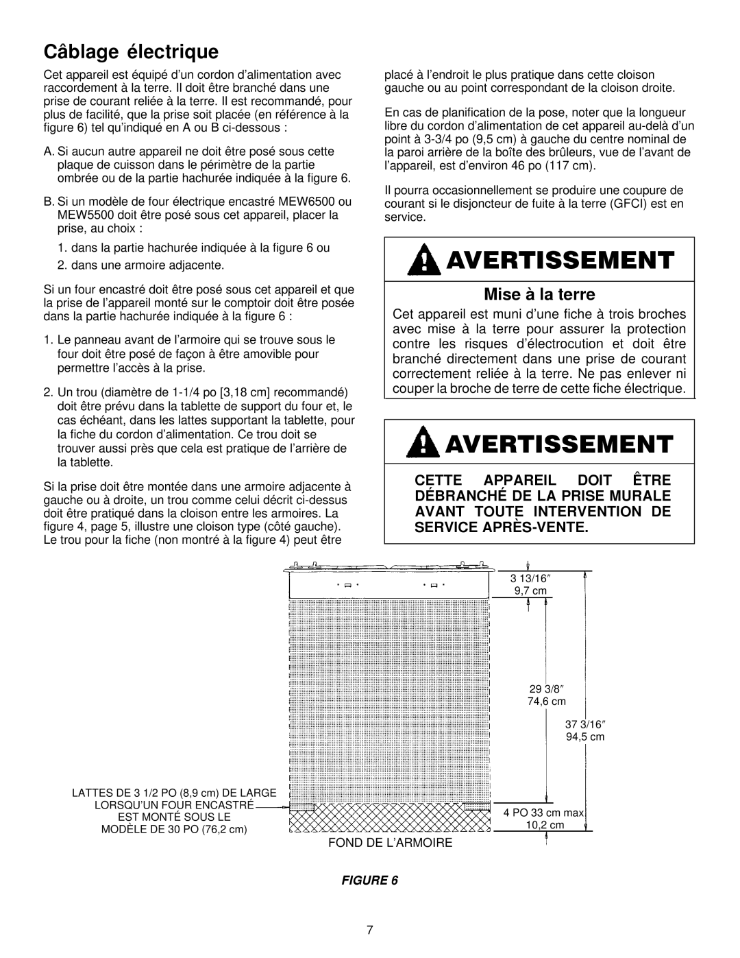 Maytag MGC6536, MGC6430 installation manual Câblage électrique, Mise à la terre 