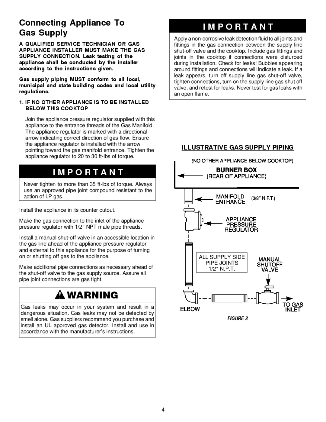 Maytag MGC6430, MGC6536 installation manual Connecting Appliance To Gas Supply, Illustrative GAS Supply Piping 