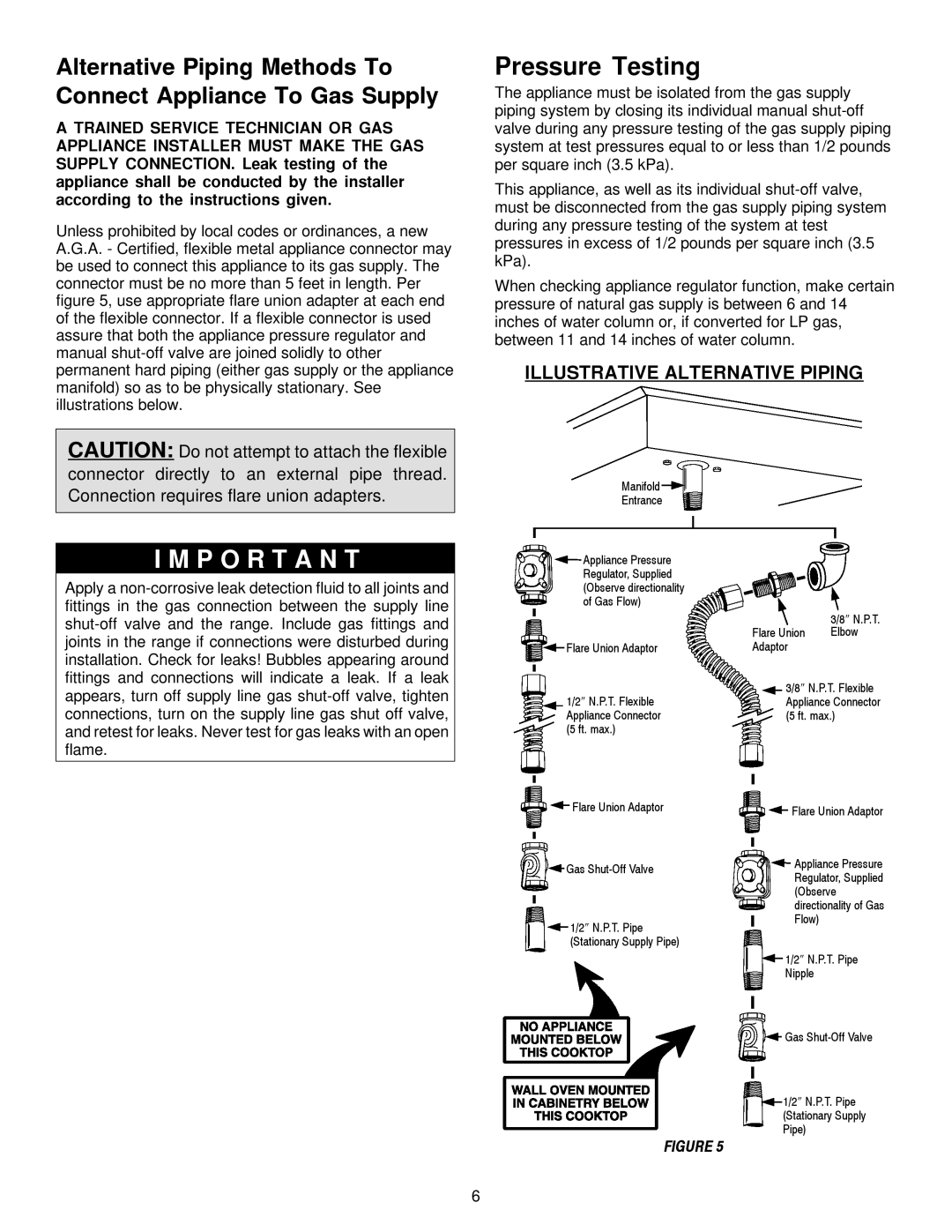 Maytag MGC6430, MGC6536 installation manual Pressure Testing, Illustrative Alternative Piping 