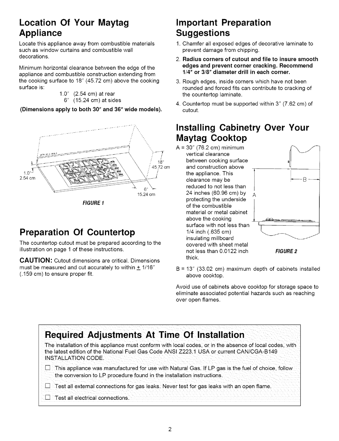 Maytag MGC6430, MGC6536 Location Of Your Maytag Appliance, Important Preparation Suggestions, Preparation Of Countertop 