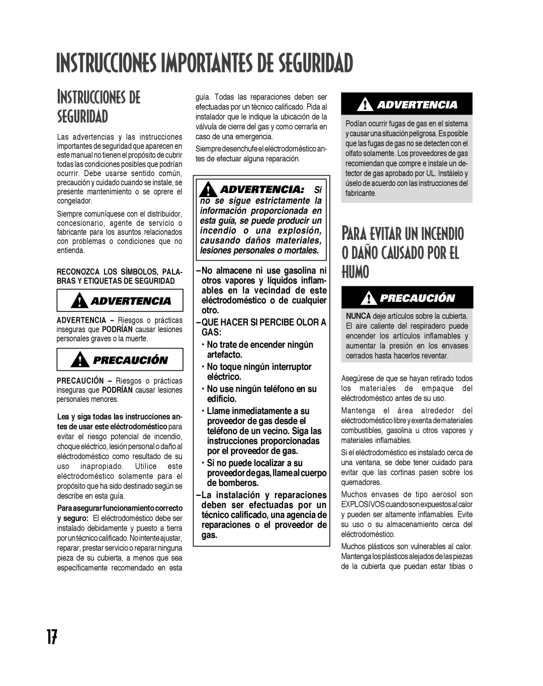 Maytag MGC6536BDW warranty Instrucciones de seguridad, Para evitar un incendio o daño causado por el humo 