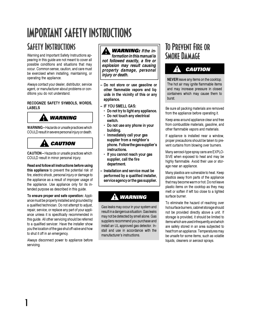 Maytag MGC6536BDW warranty If YOU Smell GAS, Recognize Safety SYMBOLS, WORDS, Labels 