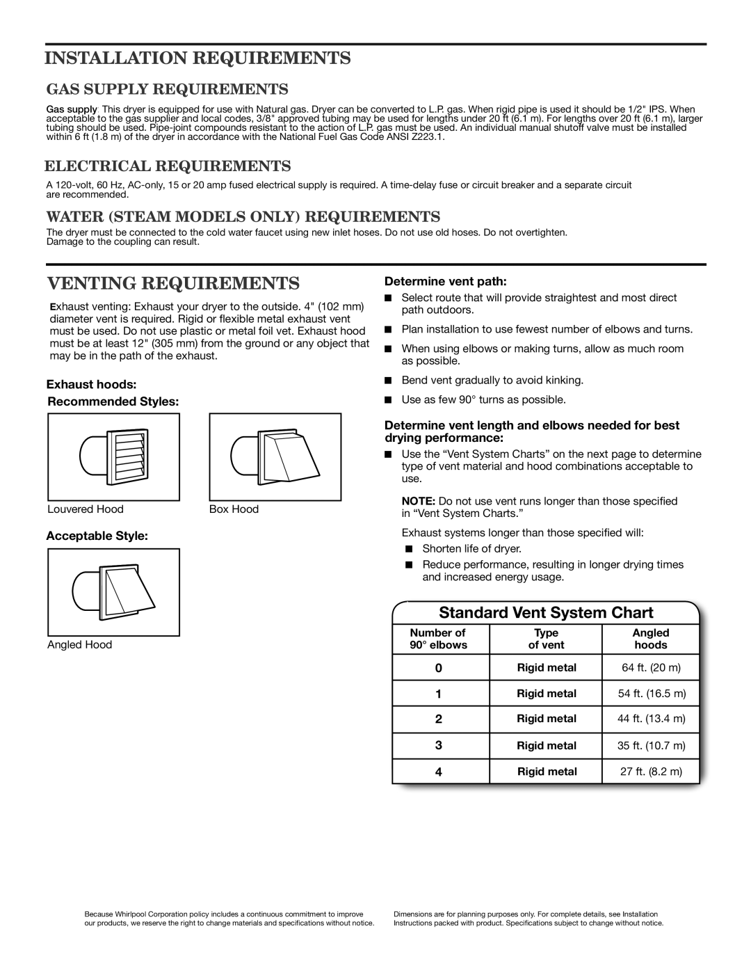 Maytag MGD8000A Installation Requirements, Venting Requirements, GAS Supply Requirements, Electrical Requirements 