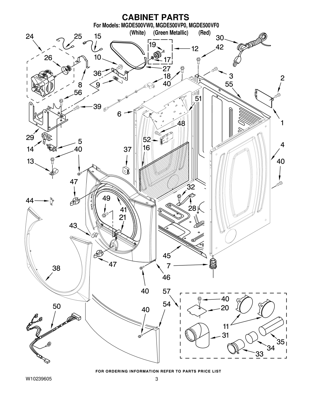 Maytag MGDE500VP0, MGDE500VW0, MGDE500VF0 manual Cabinet Parts 