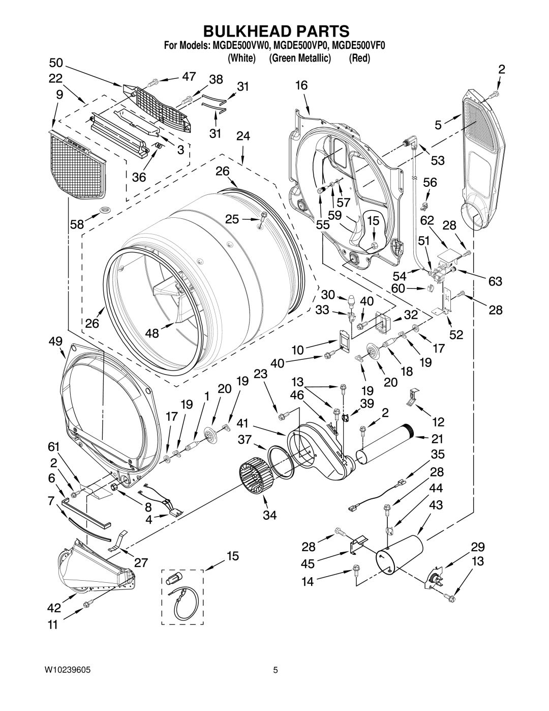 Maytag MGDE500VF0, MGDE500VP0, MGDE500VW0 manual Bulkhead Parts 