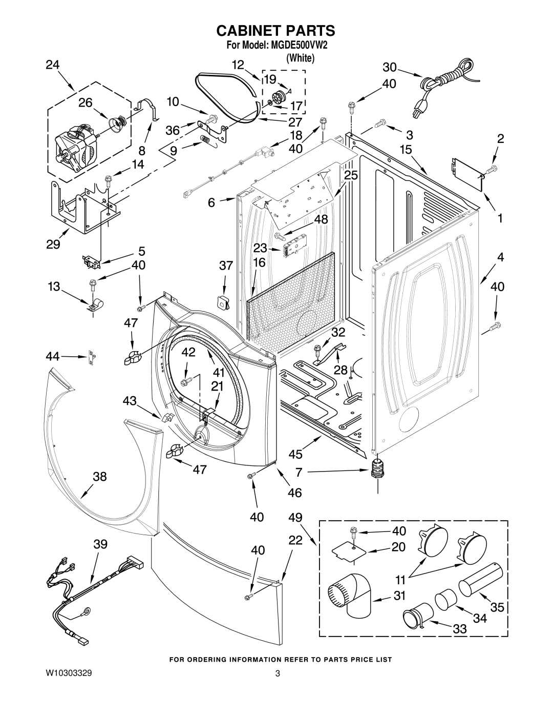 Maytag MGDE500VW2 manual Cabinet Parts 