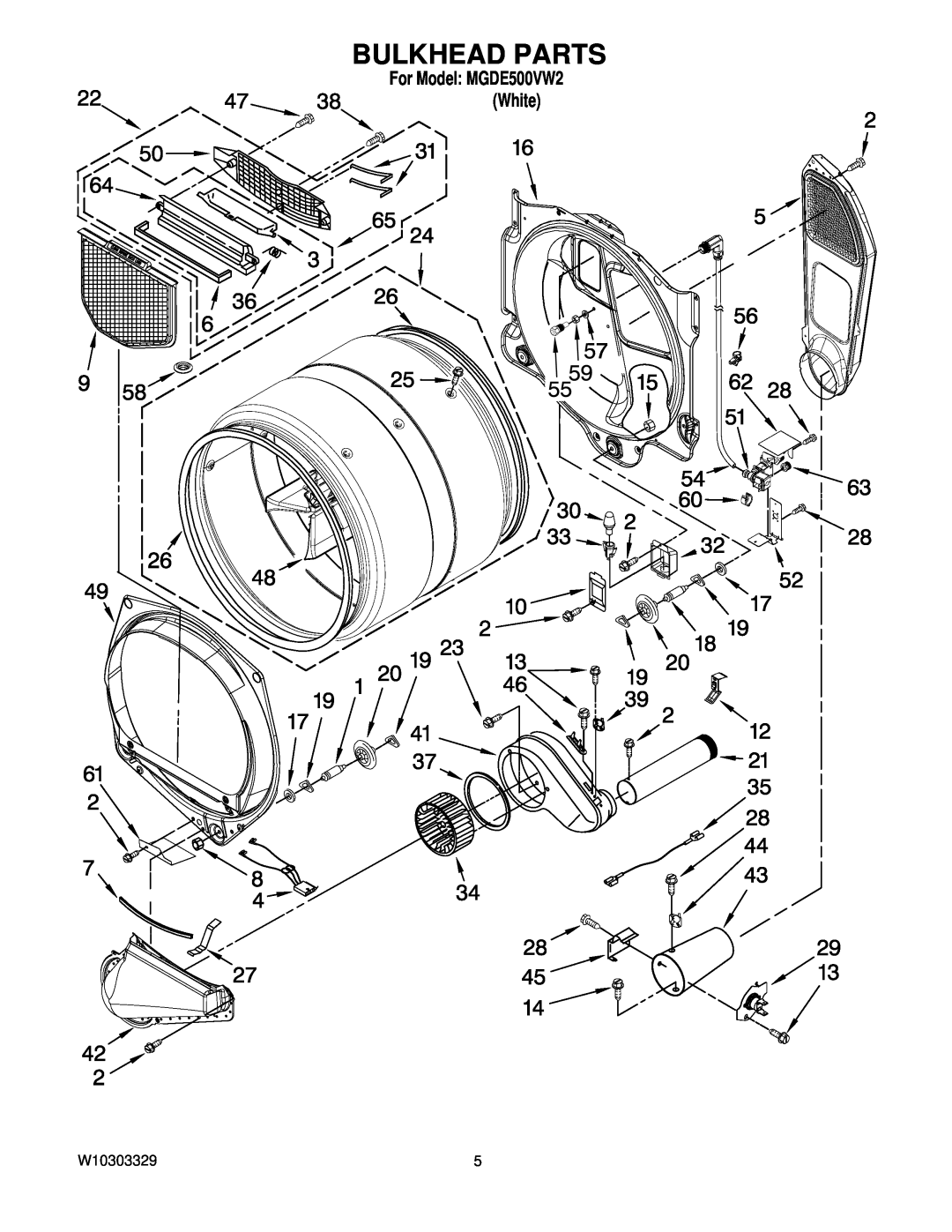 Maytag manual Bulkhead Parts, W10303329, For Model MGDE500VW2 White 