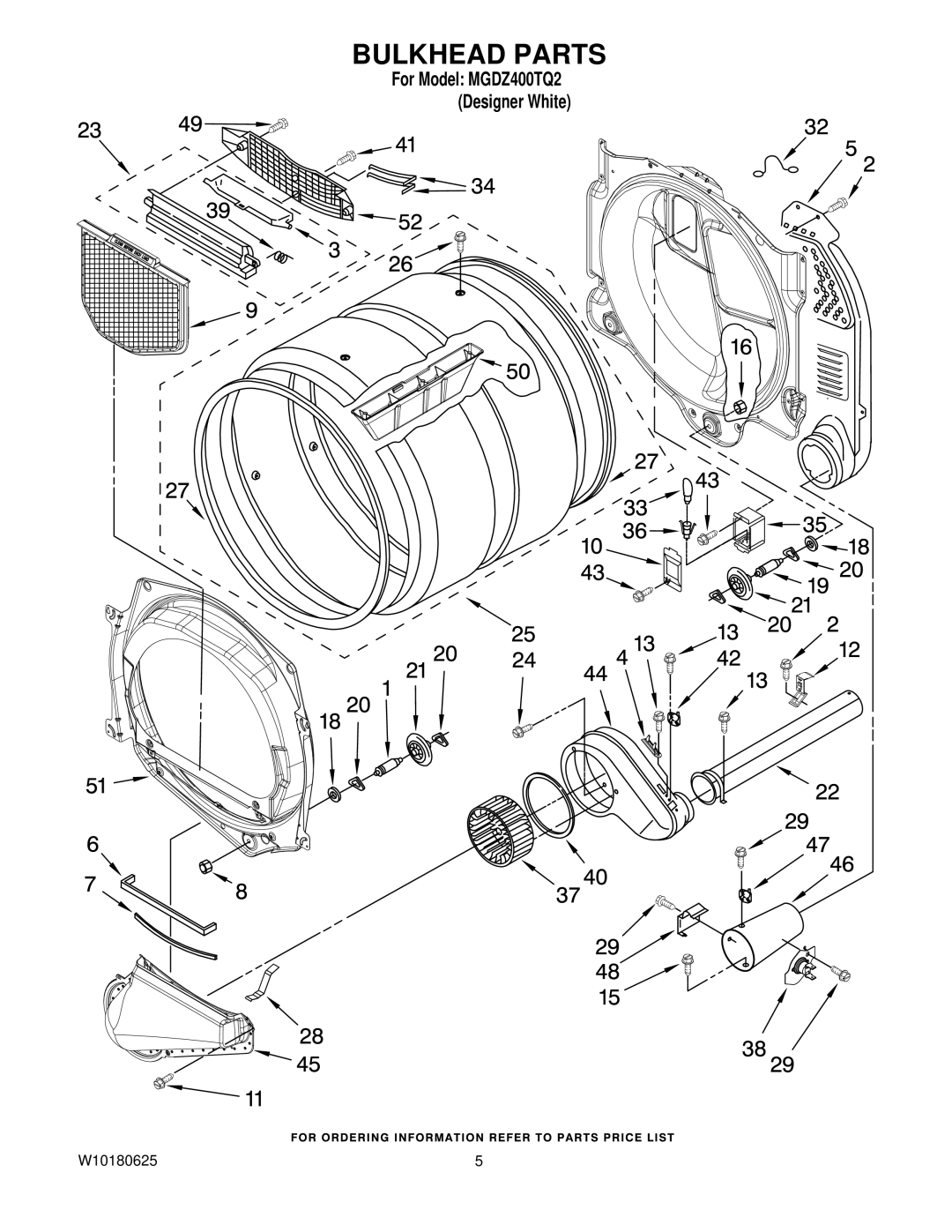 Maytag MGDZ400TQ2 manual Bulkhead Parts 