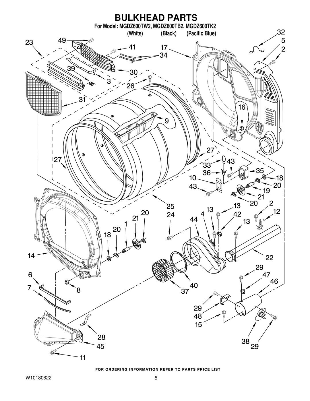 Maytag MGDZ600TB2, MGDZ600TW2, MGDZ600TK2 manual Bulkhead Parts 