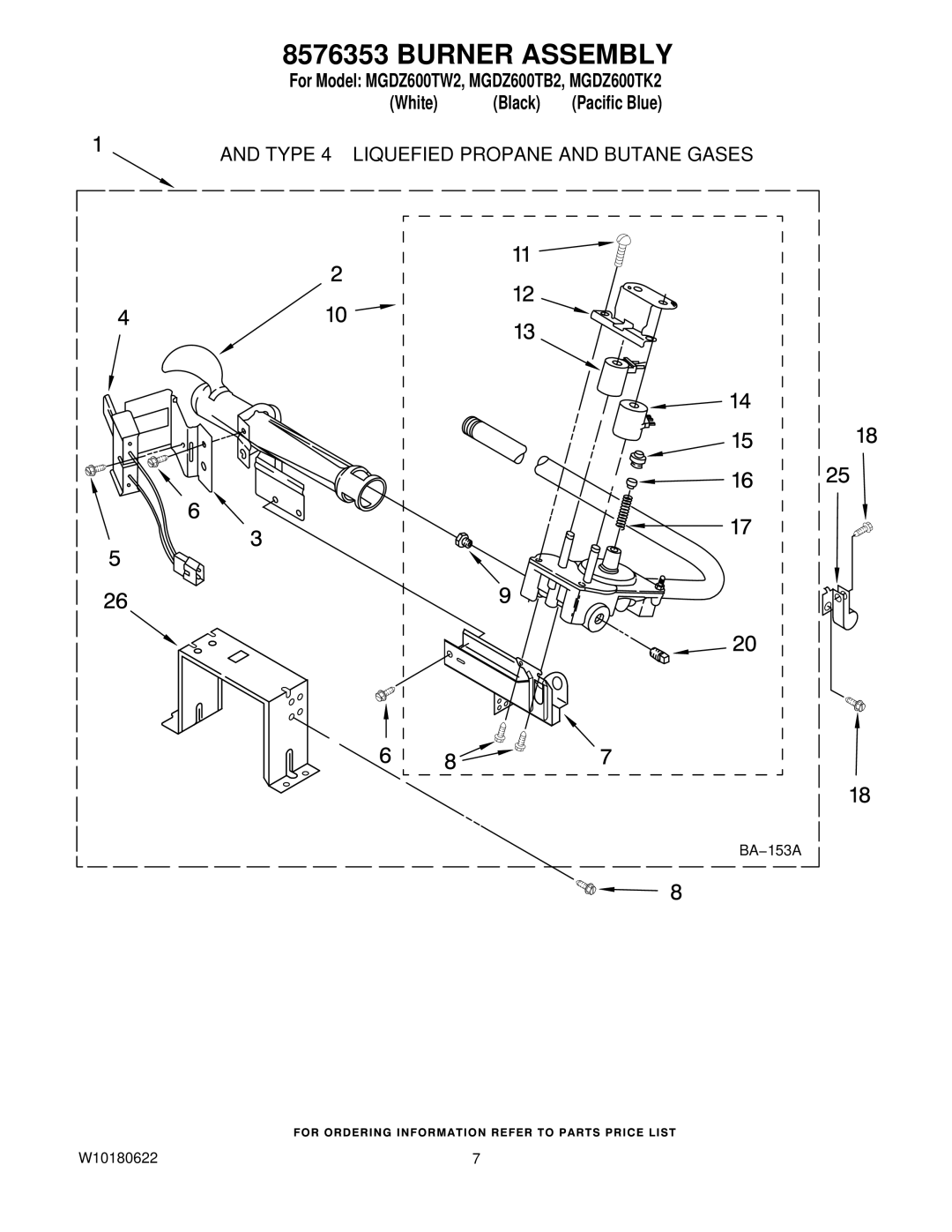 Maytag MGDZ600TK2, MGDZ600TW2, MGDZ600TB2 manual Burner Assembly 