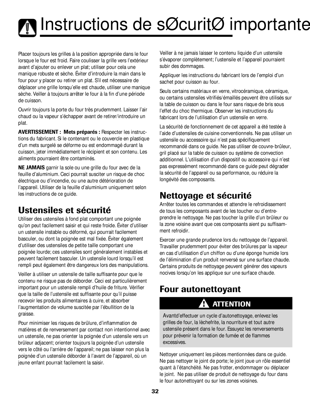 Maytag MGR5775QDW manual Ustensiles et sécurité, Nettoyage et sécurité, Four autonettoyant 