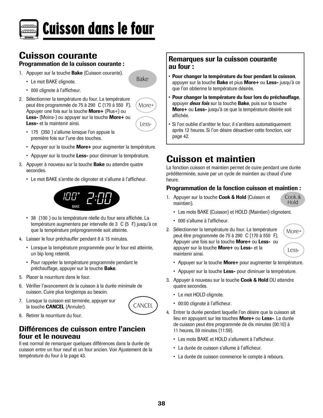 Maytag MGR5775QDW manual Cuisson courante, Cuisson et maintien, Différences de cuisson entre l’ancien four et le nouveau 