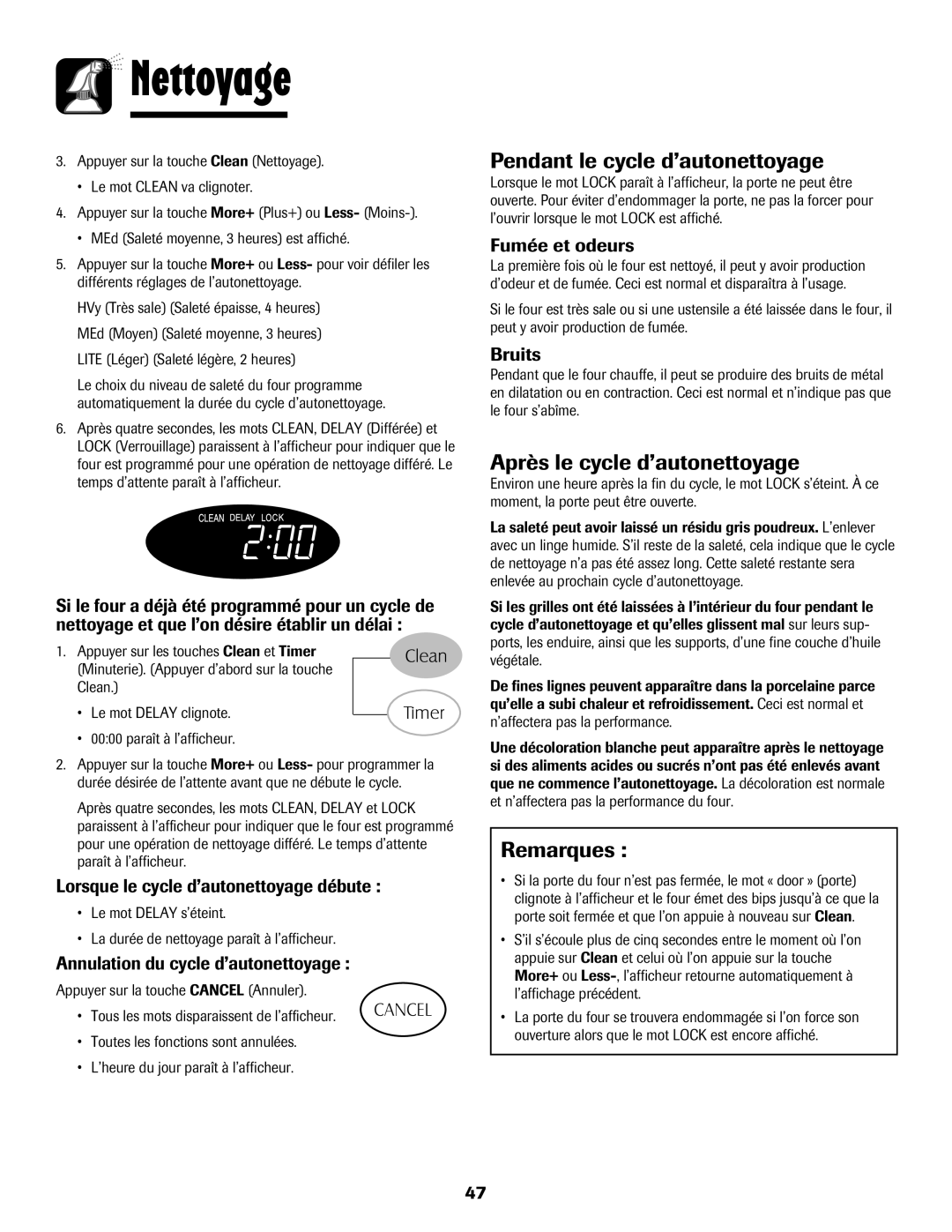 Maytag MGR5775QDW manual Pendant le cycle d’autonettoyage, Après le cycle d’autonettoyage 