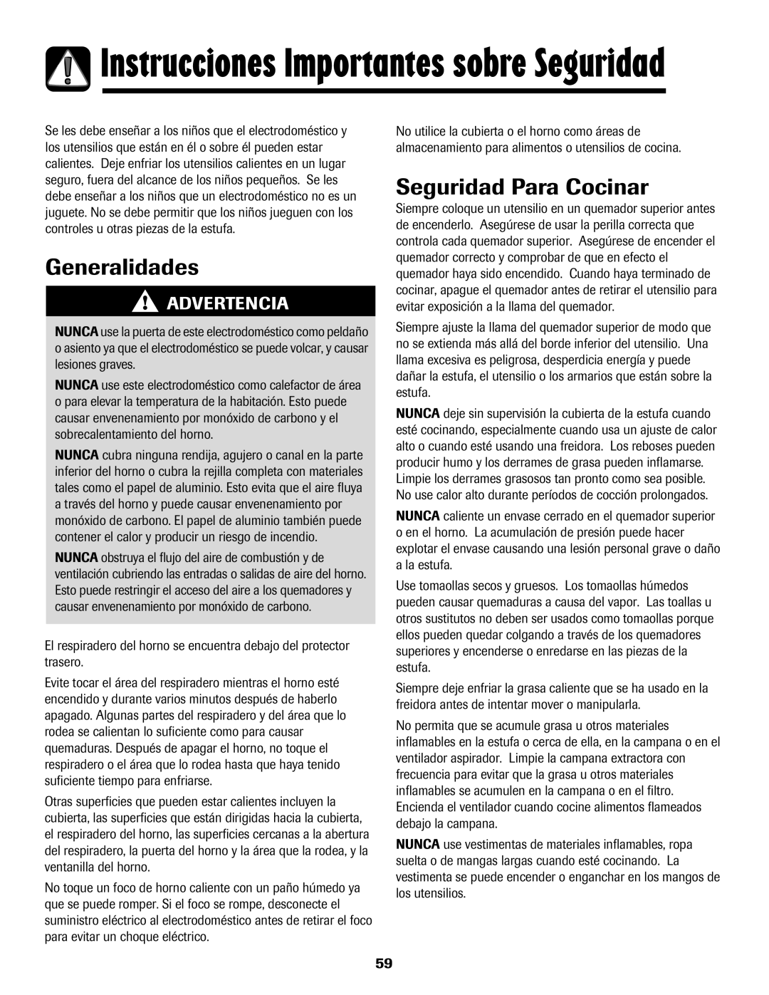 Maytag MGR5775QDW manual Generalidades, Seguridad Para Cocinar 