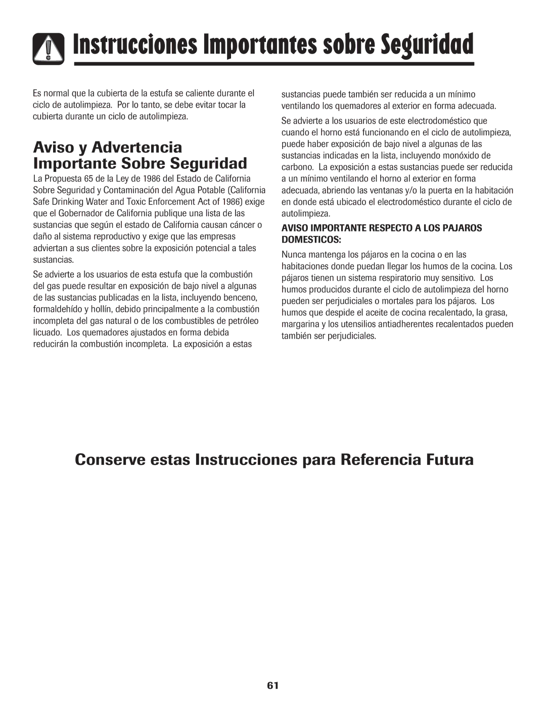 Maytag MGR5775QDW Aviso y Advertencia Importante Sobre Seguridad, Conserve estas Instrucciones para Referencia Futura 