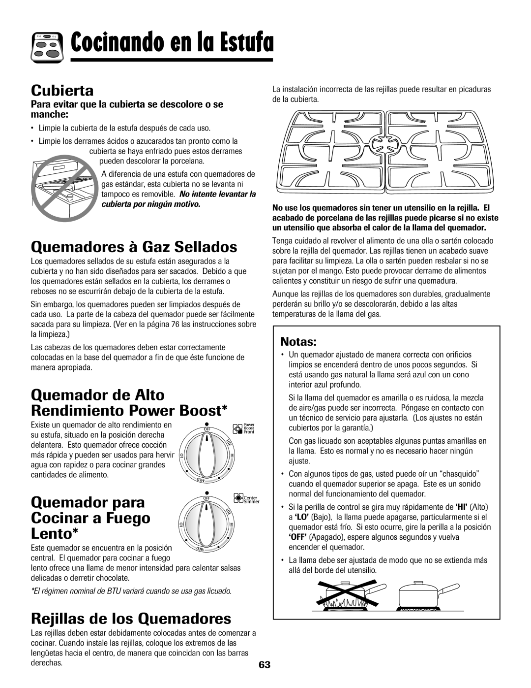 Maytag MGR5775QDW manual Cubierta, Quemadores à Gaz Sellados, Quemador de Alto Rendimiento Power Boost 