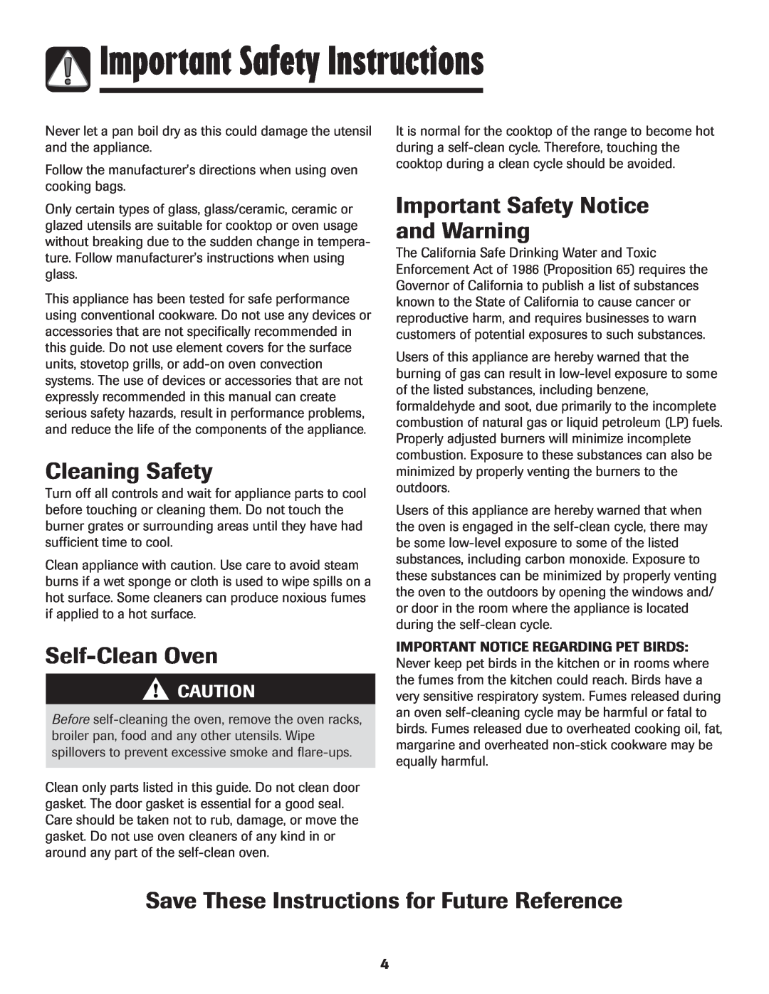 Maytag MGR5775QDW Cleaning Safety, Self-Clean Oven, Important Safety Notice and Warning, Important Safety Instructions 