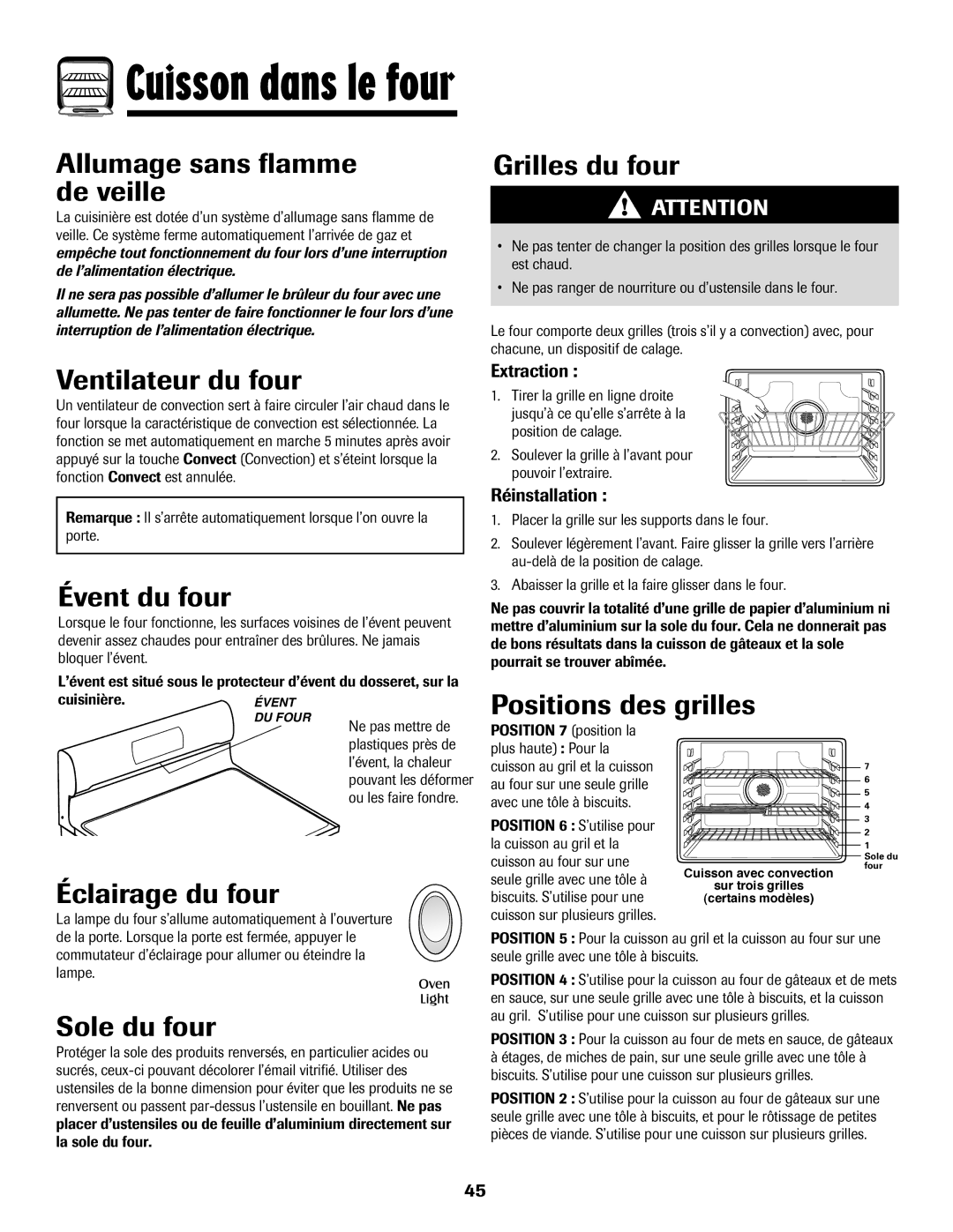 Maytag MGR5875QDW Allumage sans flamme de veille, Ventilateur du four, Évent du four, Grilles du four, Éclairage du four 