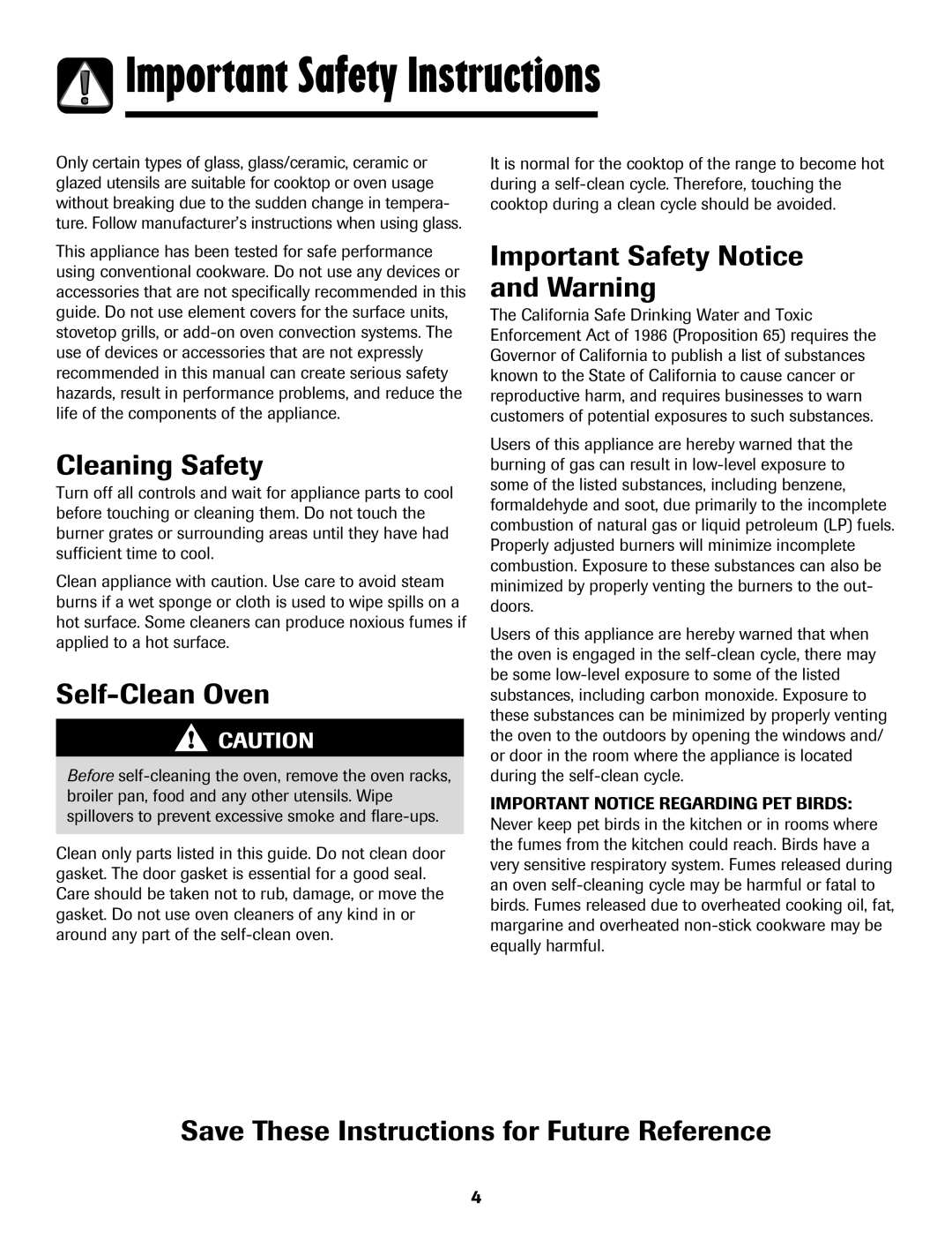 Maytag MGR5875QDW important safety instructions Cleaning Safety, Self-Clean Oven, Important Safety Notice and Warning 