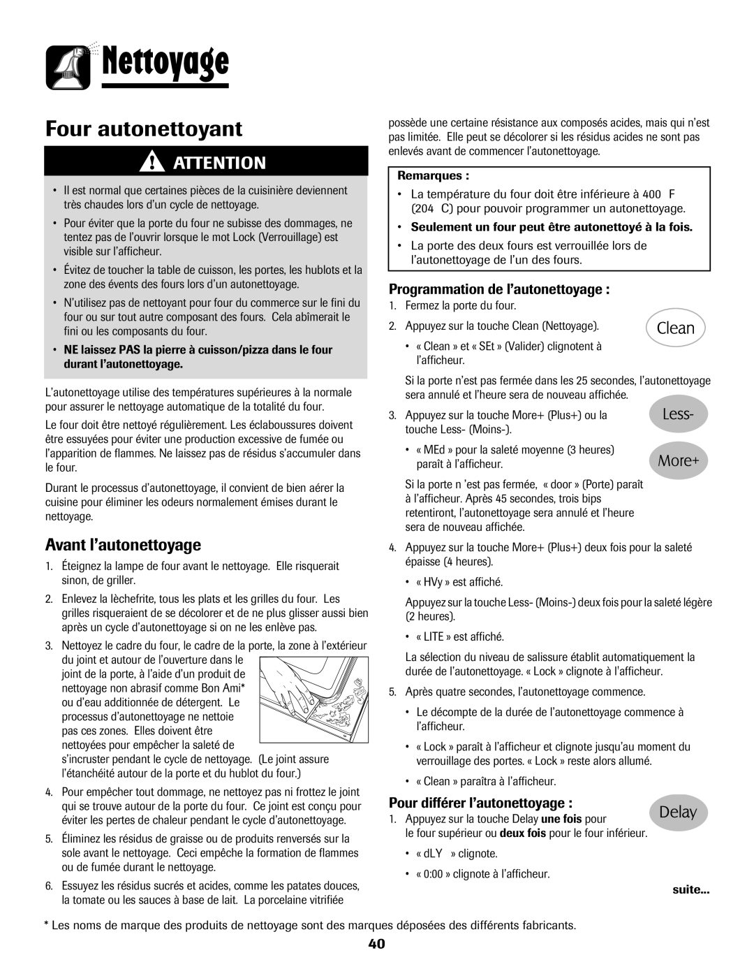 Maytag MGR6751BDW manual Nettoyage, Four autonettoyant, Avant l’autonettoyage, Programmation de l’autonettoyage 