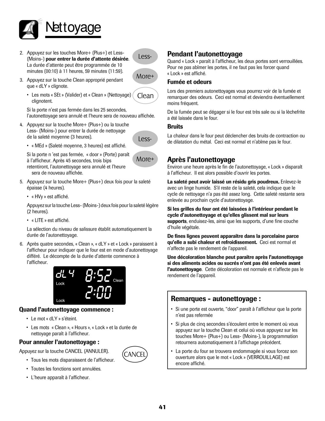 Maytag MGR6751BDW manual Pendant l’autonettoyage, Après l’autonettoyage, Remarques autonettoyage 