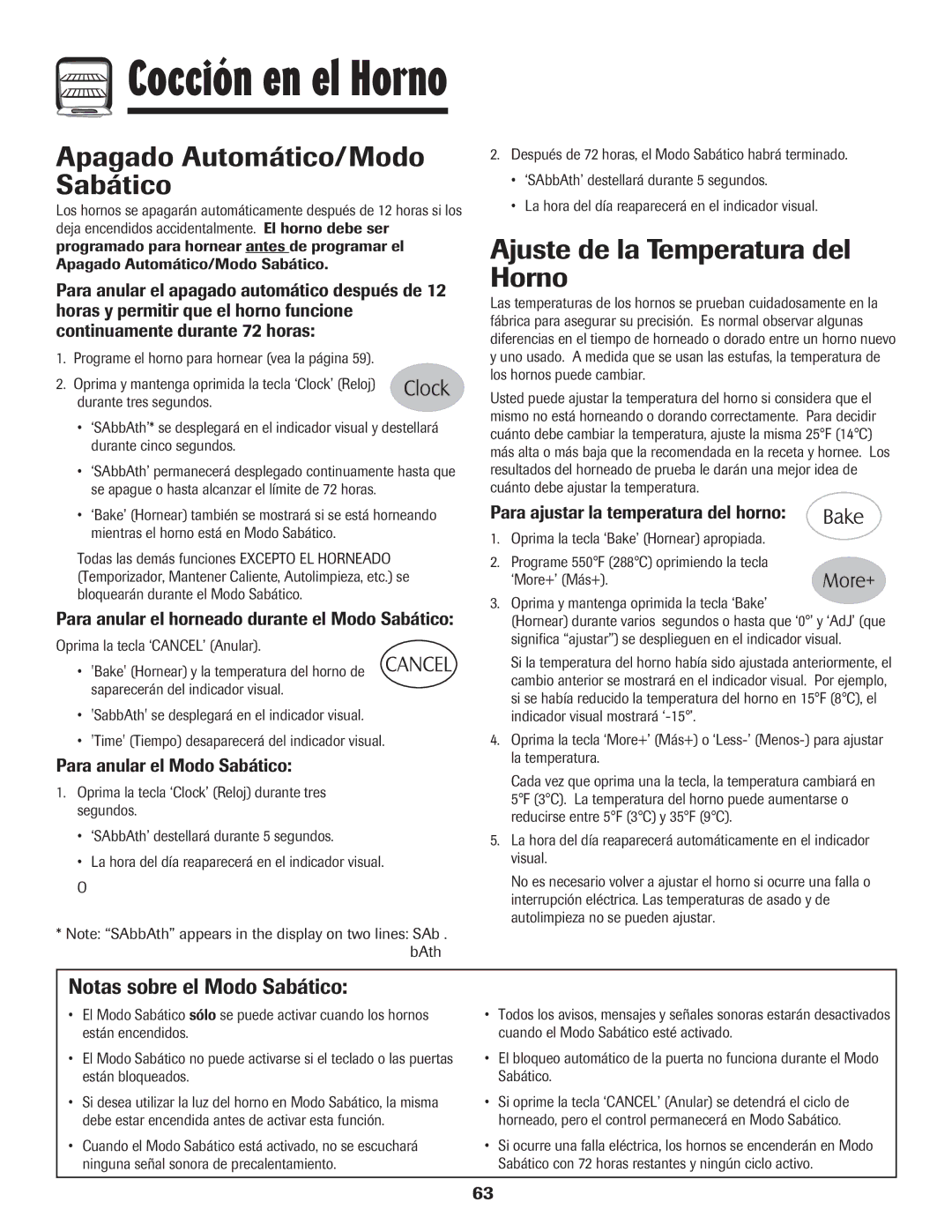 Maytag MGR6751BDW manual Apagado Automático/Modo Sabático, Ajuste de la Temperatura del Horno, Notas sobre el Modo Sabático 