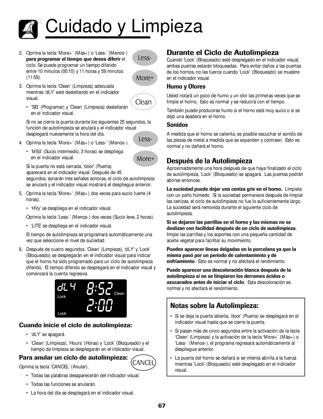 Maytag MGR6751BDW manual Durante el Ciclo de Autolimpieza, Después de la Autolimpieza, Notas sobre la Autolimpieza 