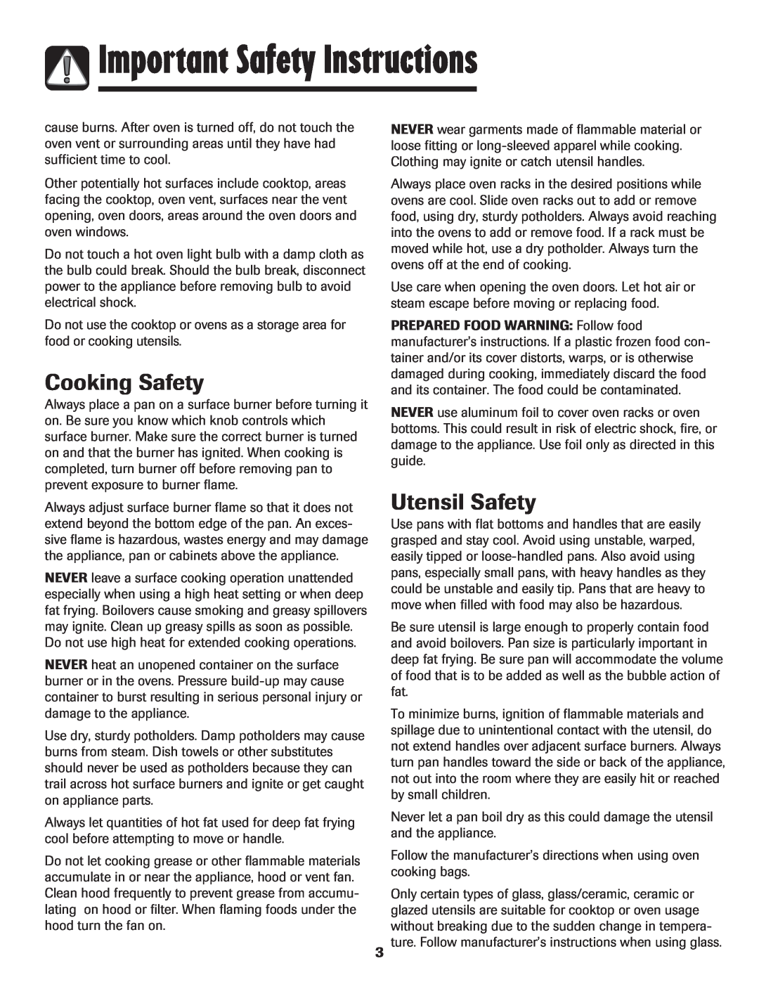 Maytag MGR6751BDW manual Cooking Safety, Utensil Safety, Important Safety Instructions 