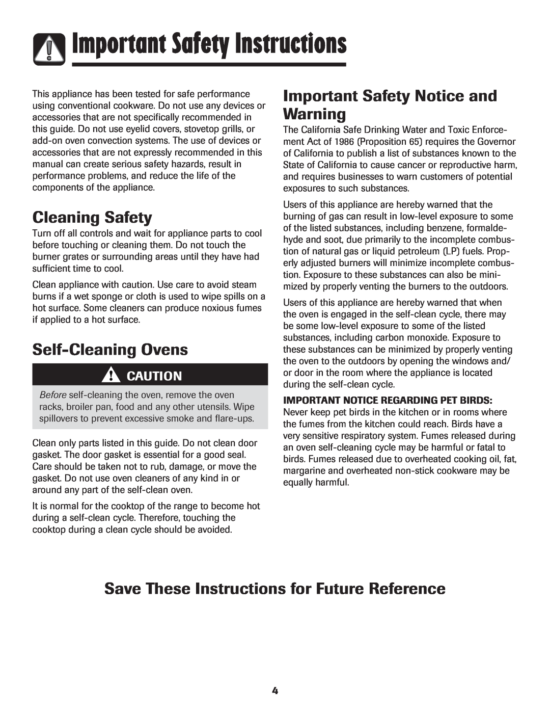 Maytag MGR6751BDW Cleaning Safety, Self-CleaningOvens, Important Safety Notice and Warning, Important Safety Instructions 