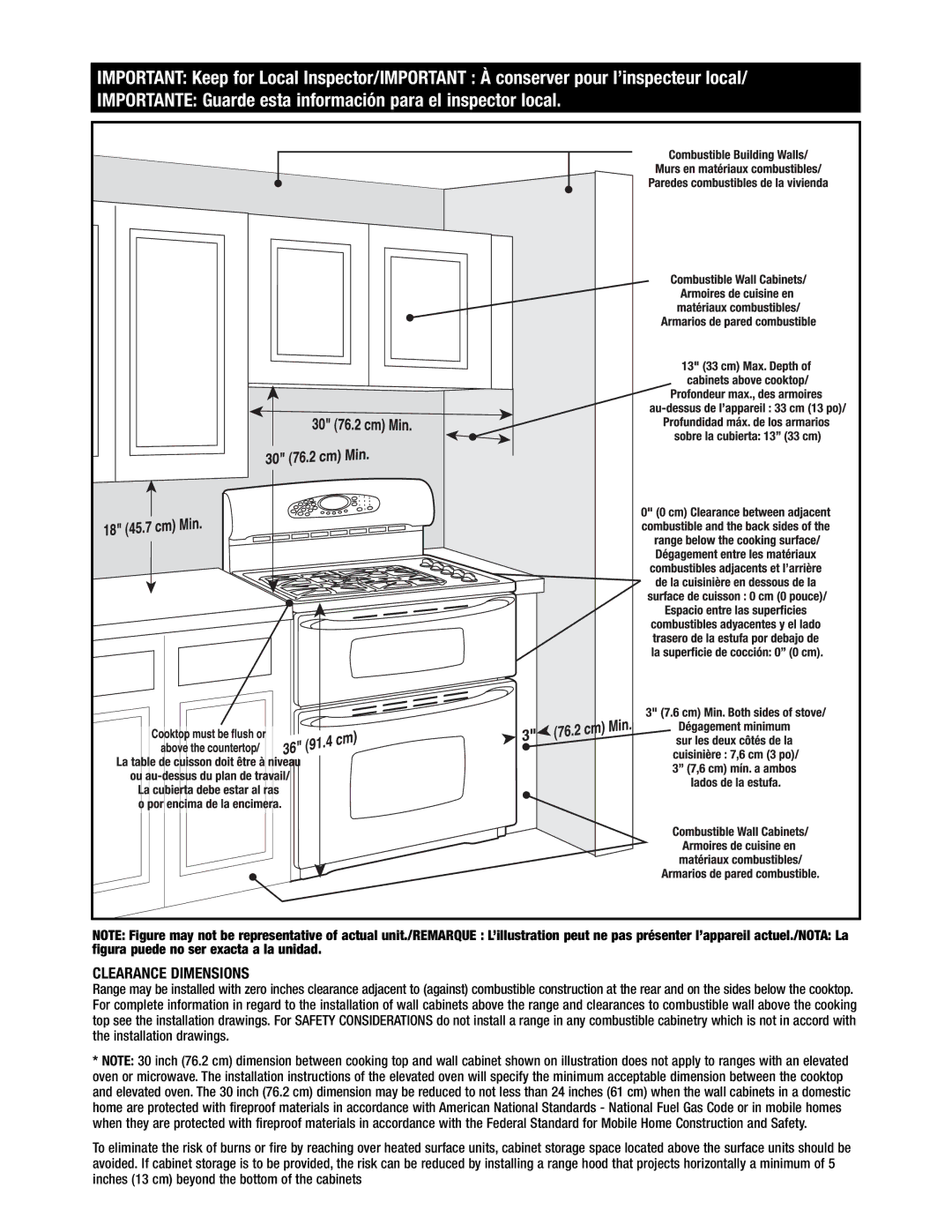 Maytag MGR6875, MGR6775 installation instructions Clearance Dimensions 