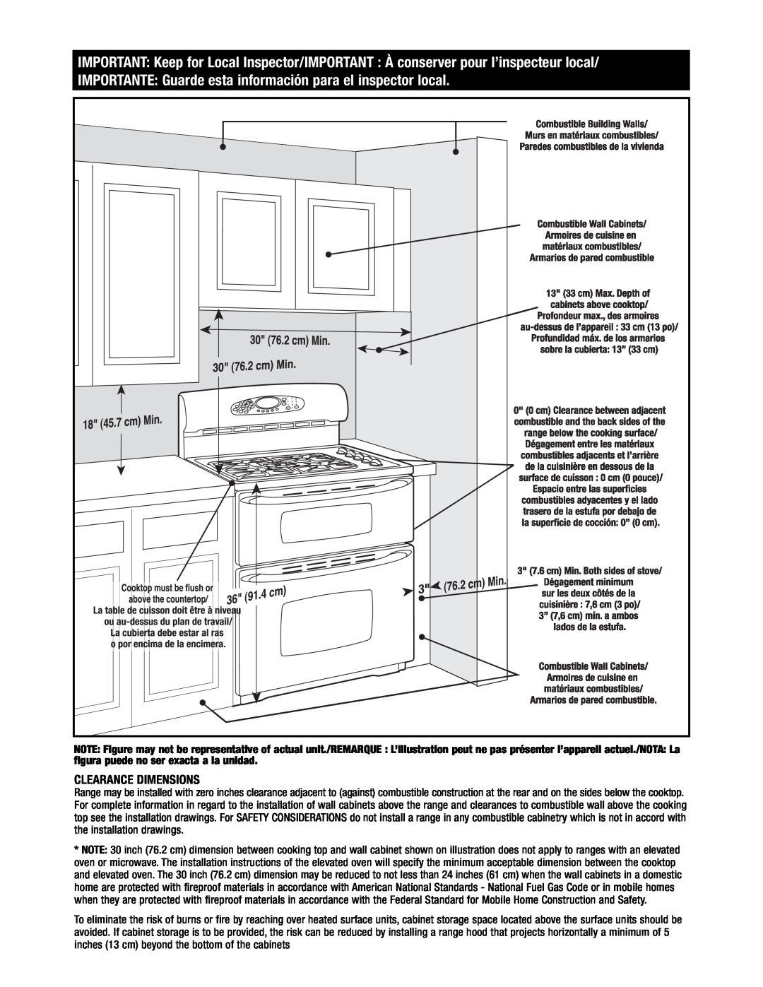 Maytag MGR6875, MGR6775 installation instructions Clearance Dimensions 