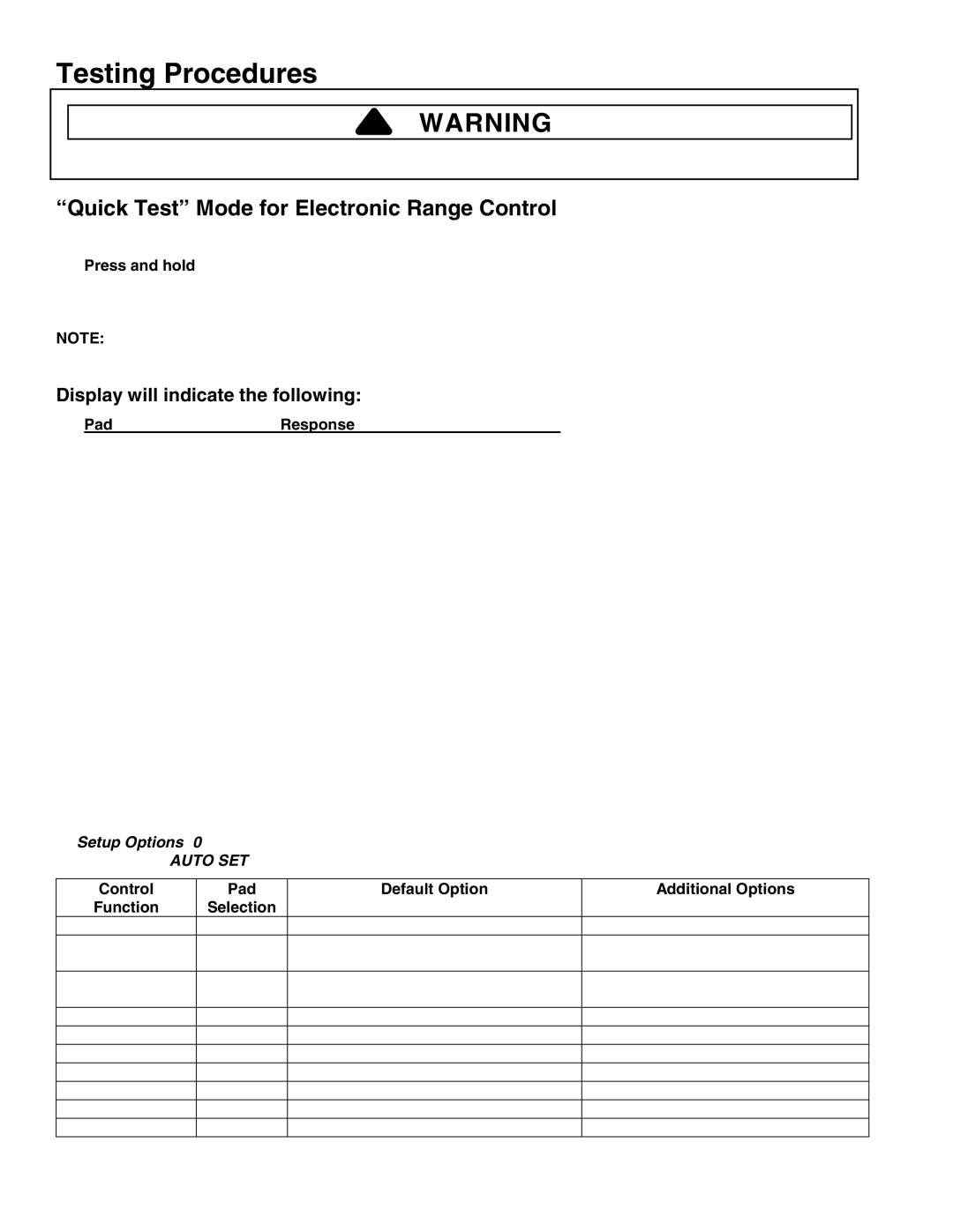 Maytag MGR6875ADB/Q/S/W, MGR6775ADB/Q/S/W manual Quick Test Mode for Electronic Range Control 