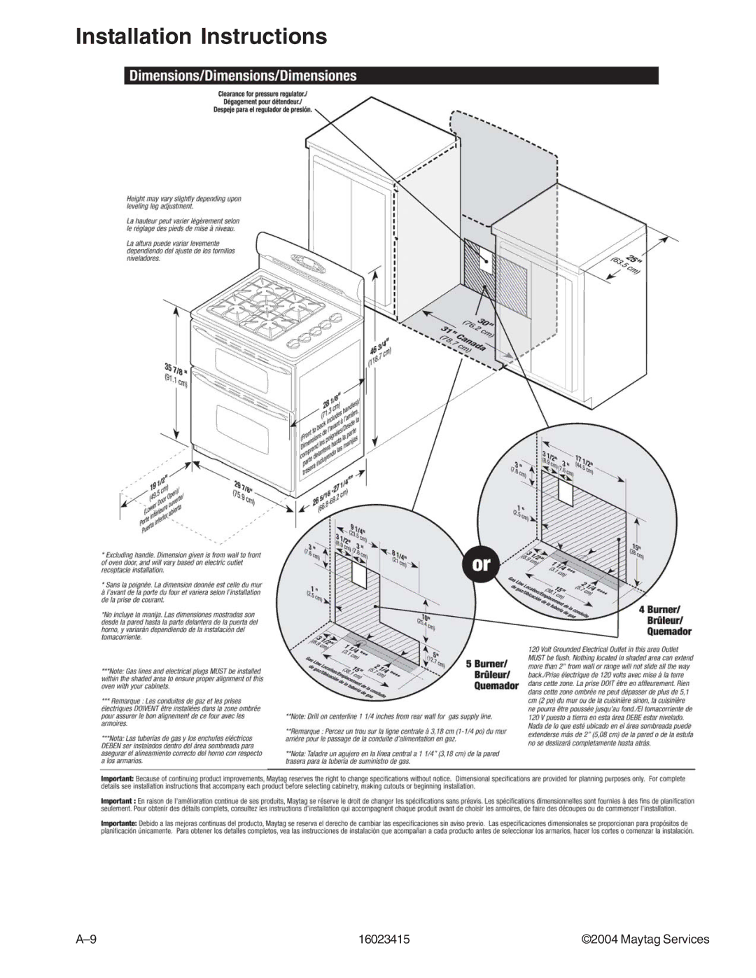 Maytag MGR6875ADB/Q/S/W, MGR6775ADB/Q/S/W manual Installation Instructions 