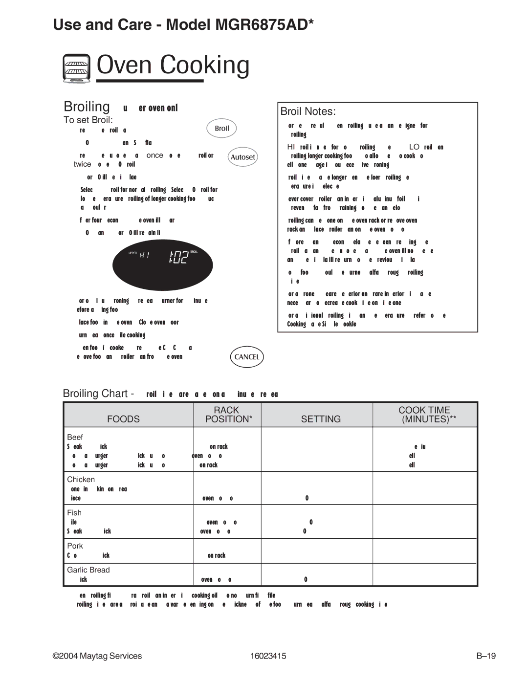 Maytag MGR6775ADB/Q/S/W, MGR6875ADB/Q/S/W manual Oven Cooking 