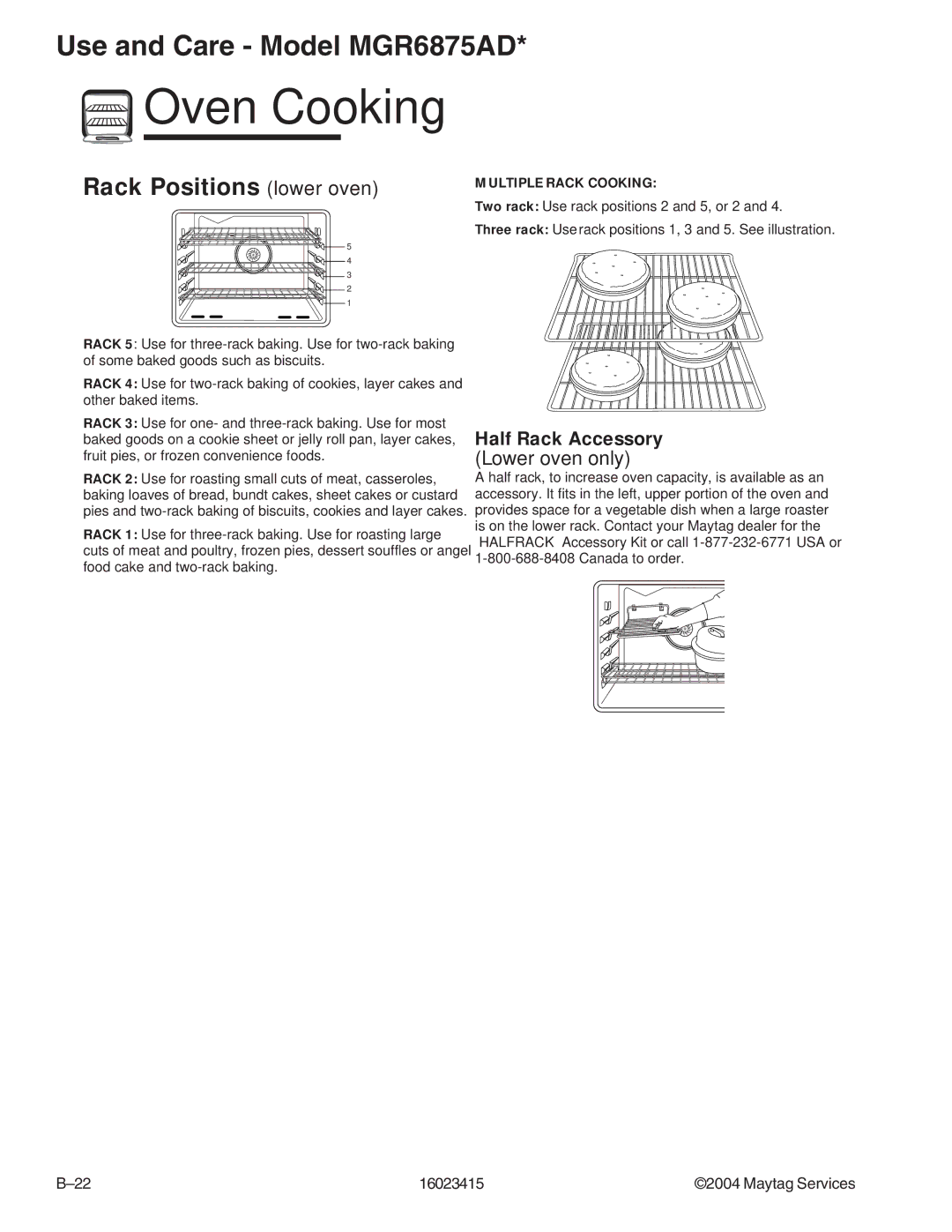 Maytag MGR6875ADB/Q/S/W, MGR6775ADB/Q/S/W manual Rack Positions lower oven 