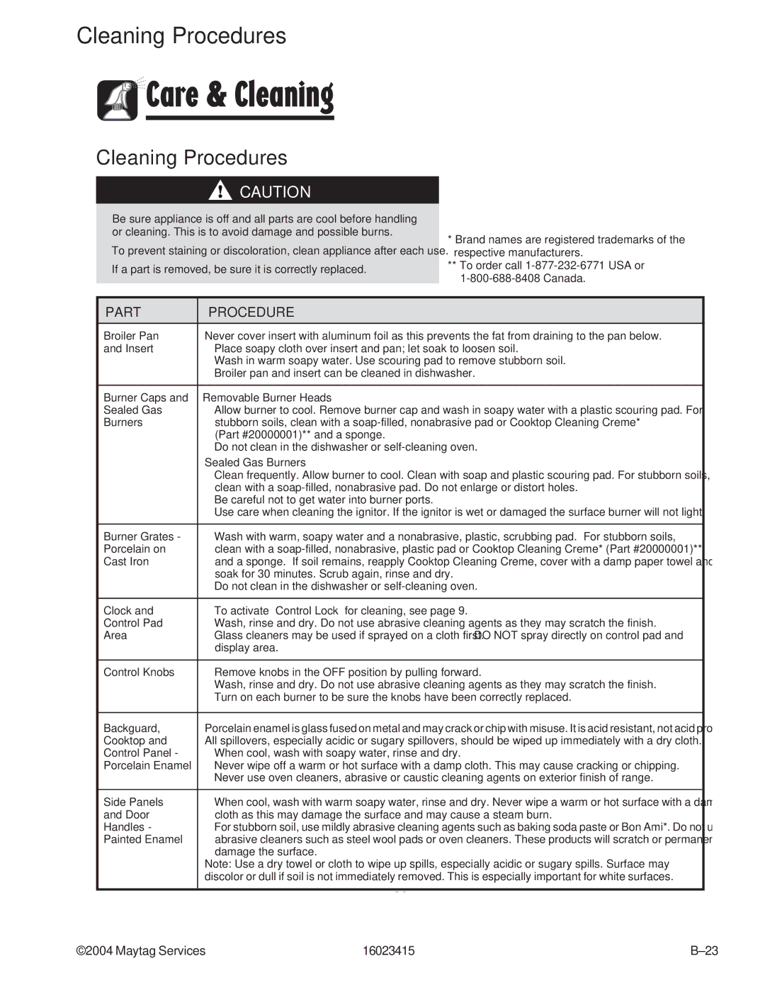 Maytag MGR6775ADB/Q/S/W, MGR6875ADB/Q/S/W manual Care & Cleaning 