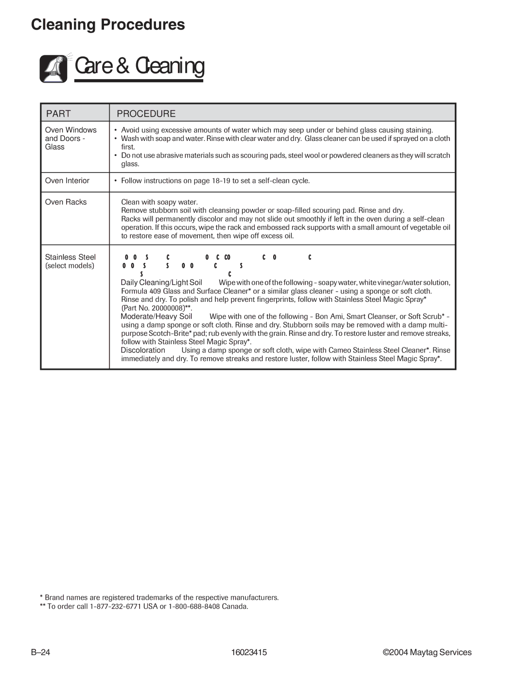 Maytag MGR6875ADB/Q/S/W, MGR6775ADB/Q/S/W manual Do not USE ANY Cleaning Product Containing Chlorine Bleach 