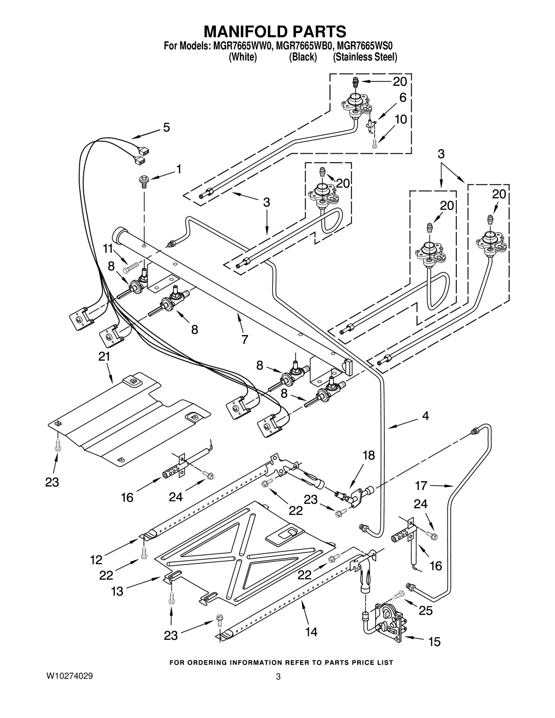 Maytag MGR7665WW0, MGR7665WB0, MGR7665WS0 installation instructions Manifold Parts 