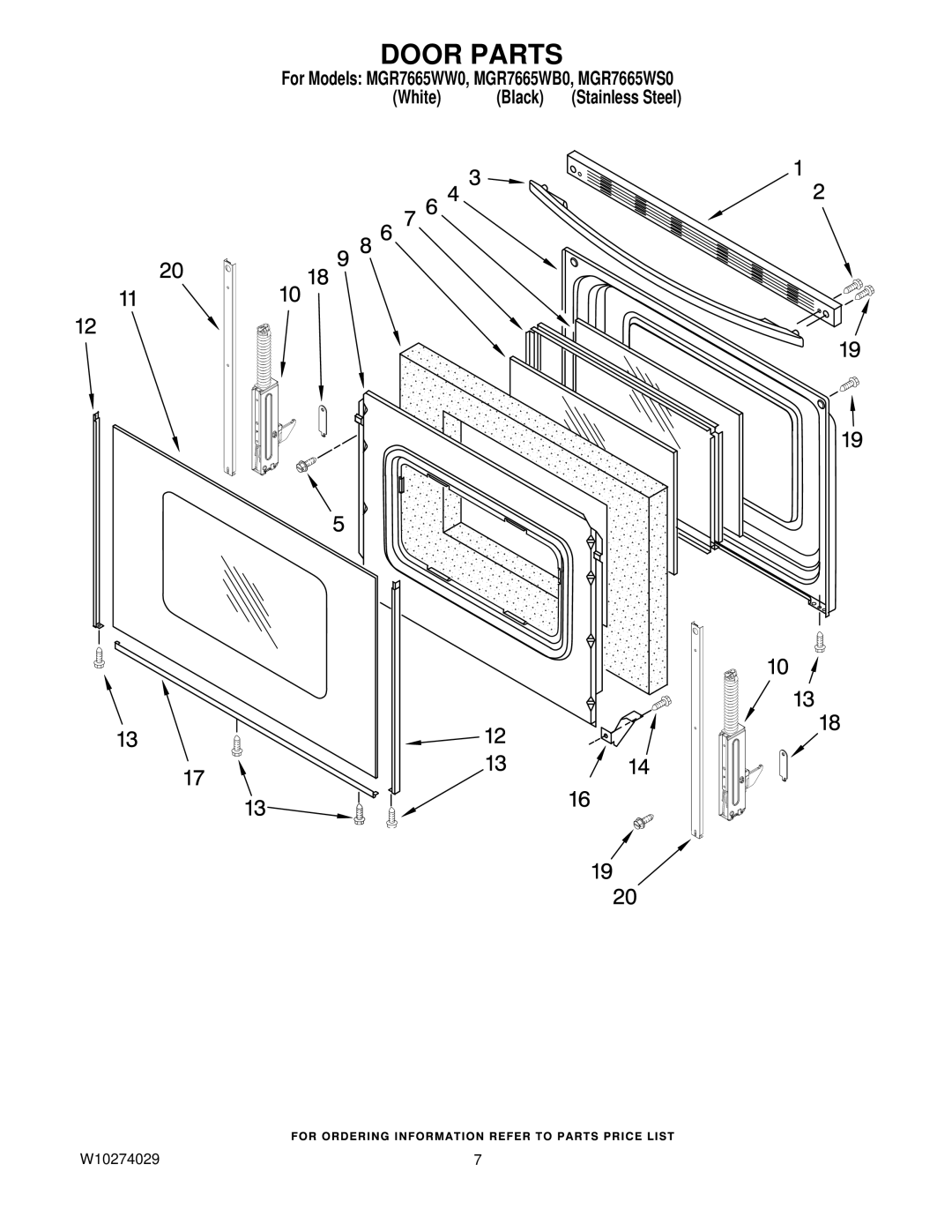 Maytag MGR7665WB0, MGR7665WW0, MGR7665WS0 installation instructions Door Parts 